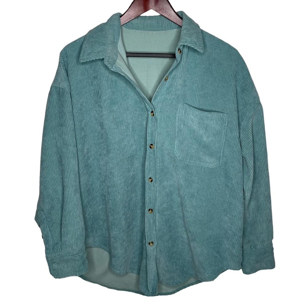 Womens oversized aqua corduroy‎ button up jacket